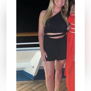 Black crop top and shorts set